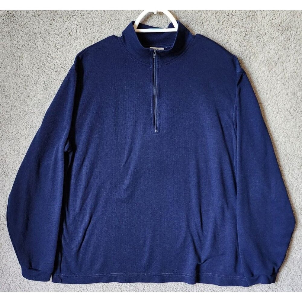 VTG LL Bean Blue 1/4 Zip‎ Long Sleeve Shirt Size Large USA Made 100% Polyester
